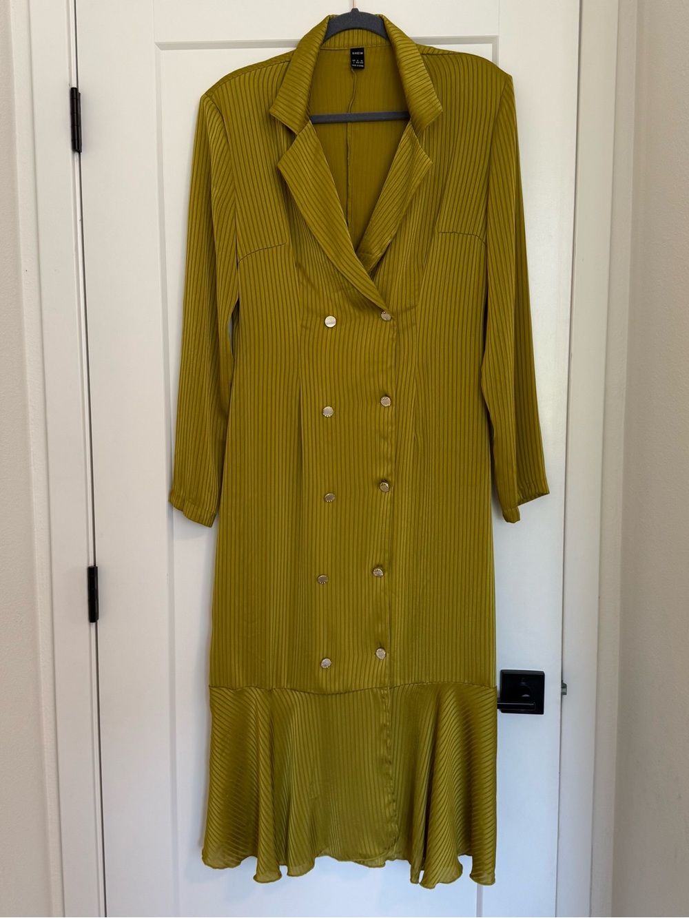 Olive Green Double-Breasted Midi Dress